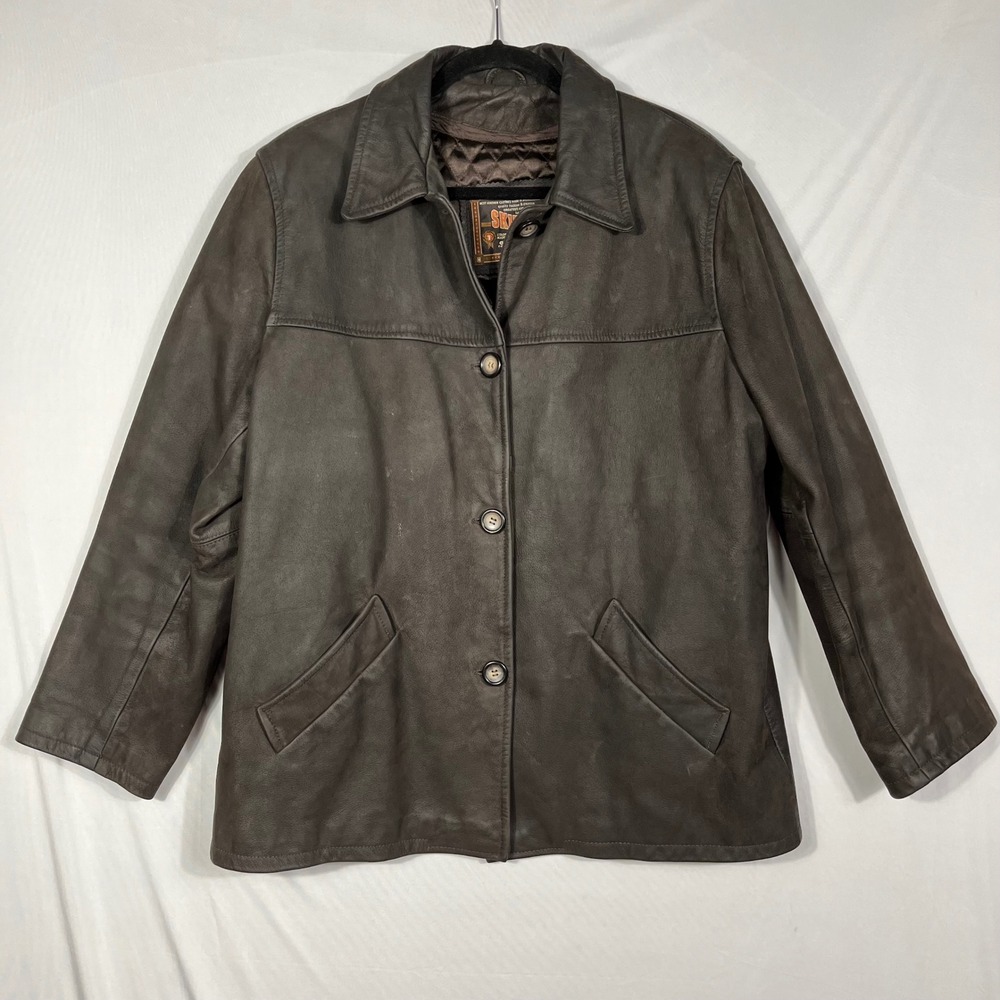 Vtg Skipper Buffalo‎ Leather Brown Jacket Mens XL Button Up Quilted Lined EUC